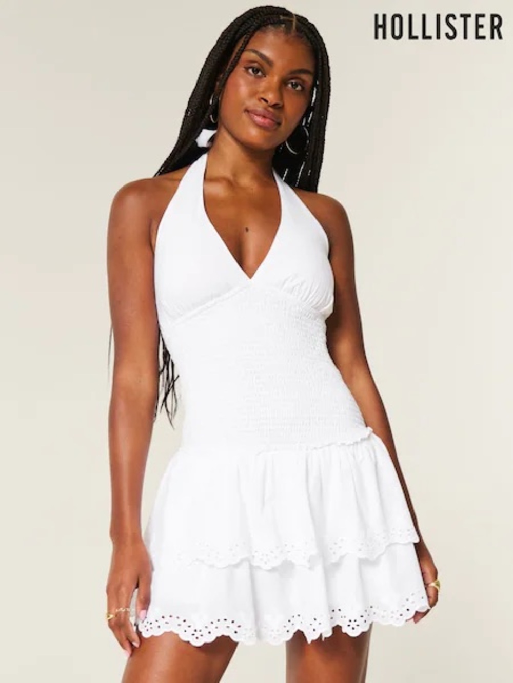 Hollister Double-Tiered Smocked Halter Skort Dress - White